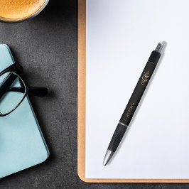 ブラック金ゴールドカスタムモノグラム名スクリプト ボールペン