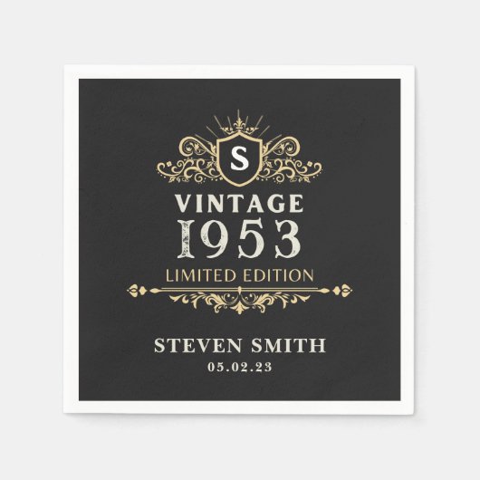 ブラック金ゴールドカスタムヴィンテージ1953年70誕生日 スタンダードカクテルナプキン (正面)