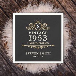 ブラック金ゴールドカスタムヴィンテージ1953年70誕生日 スタンダードカクテルナプキン