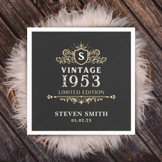 ブラック金ゴールドカスタムヴィンテージ1953年70誕生日 スタンダードカクテルナプキン