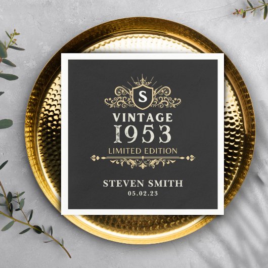 ブラック金ゴールドカスタムヴィンテージ1953年70誕生日 スタンダードカクテルナプキン