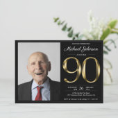 ブラック金ゴールドカスタム写真90thバースデーパーティー 招待状 (スタンド正面)