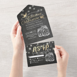 ブラック金ゴールドカップルMason Jars String Lights 結婚's オールインワン招待状