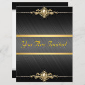 ブラック金ゴールドカラーバースデーパーティー 招待状 (正面/裏面)