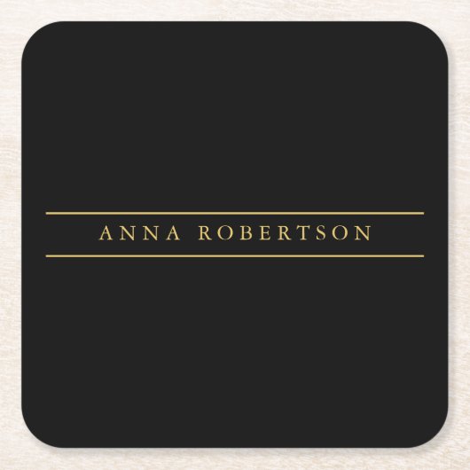 ブラック金ゴールドカラープロフェッショナルシックミニマリスト スクエアペーパーコースター (正面)