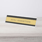 ブラック金ゴールドカラープロフェッショナルトレンディーミニマリスト デスクネームプレート (正面)