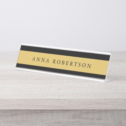 ブラック金ゴールドカラープロフェッショナルトレンディーミニマリスト デスクネームプレート (正面)