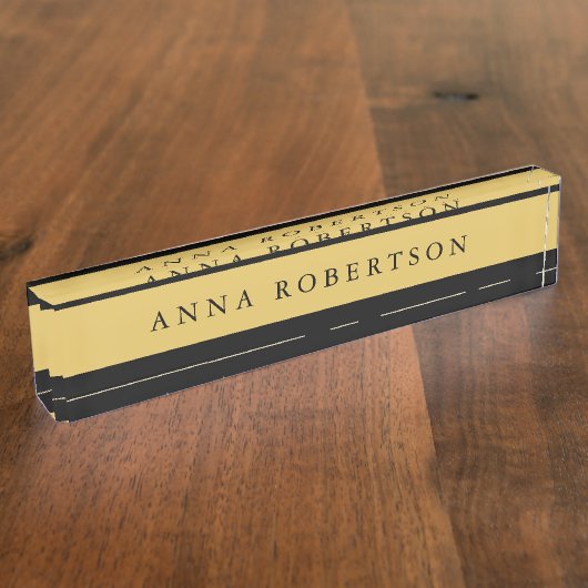 ブラック金ゴールドカラープロフェッショナルトレンディーミニマリスト デスクネームプレート (側面)