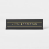 ブラック金ゴールドカラープロフェッショナルトレンディーミニマリスト デスクネームプレート (正面)