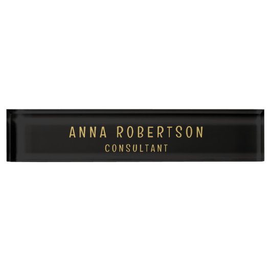 ブラック金ゴールドカラープロフェッショナルトレンディーミニマリスト デスクネームプレート (正面)