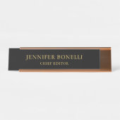 ブラック金ゴールドカラープロフェッショナルトレンディーモダンプレーン デスクネームプレート (正面)