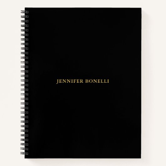 ブラック金ゴールドカラープロフェッショナルトレンディーモダンプレーン ノートブック (正面)