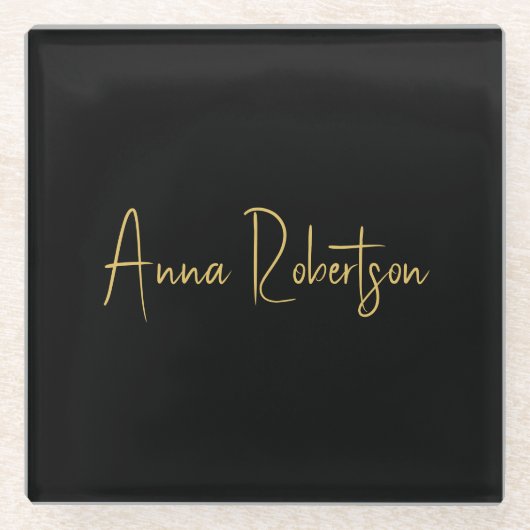 ブラック金ゴールドカラープロフェッショナルトレンディー書道 ガラスコースター (正面)