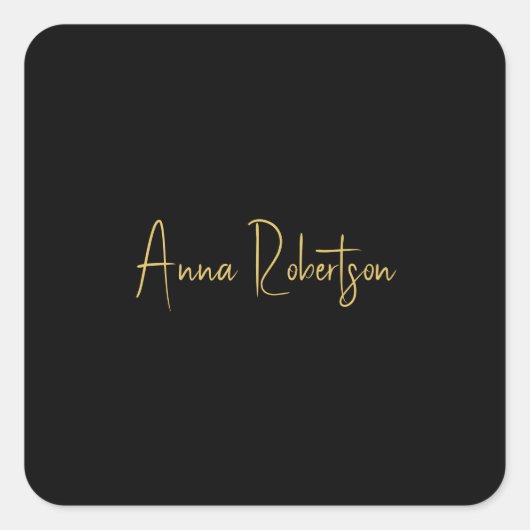 ブラック金ゴールドカラープロフェッショナルトレンディー書道 スクエアシール (正面)