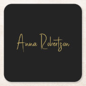 ブラック金ゴールドカラープロフェッショナルトレンディー書道 スクエアペーパーコースター (正面)