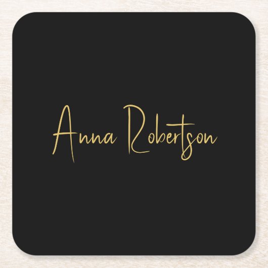 ブラック金ゴールドカラープロフェッショナルトレンディー書道 スクエアペーパーコースター (正面)