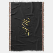ブラック金ゴールドカラーモノグラムイニシャル書道 スローブランケット (正面縦)