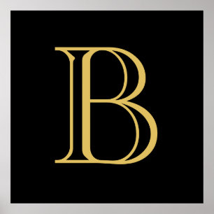 ブラック金ゴールドカラーモノグラムプロフェッショナル書道 ポスター