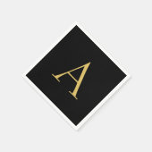 ブラック金ゴールドカラーモノグラムプロフェッショナル スタンダードカクテルナプキン (角)