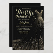 ブラック金ゴールドガウン30歳招待状 招待状 (正面/裏面)