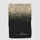 ブラック金ゴールドガーリーグリッターモノグラム名 ゴルフタオル (正面)