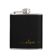 ブラック金ゴールドガーリースクリプトモノグラム名モダン フラスク (正面)