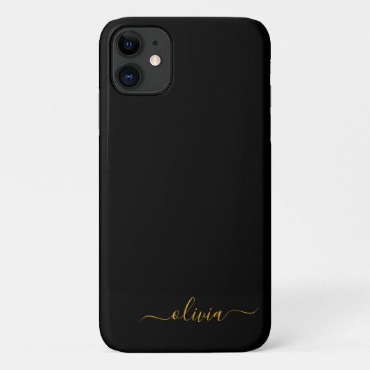 ブラック金ゴールドガーリースクリプトモノグラム名モダン Case-Mate iPhoneケース (裏面)