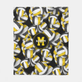 ブラック金ゴールドガーリーバレーチームのカラー フリースブランケット (正面)