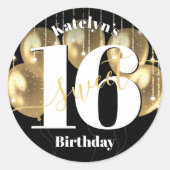 ブラック金ゴールドガーリーラグジュアリースウィート16誕生日バルーン ラウンドシール (正面)