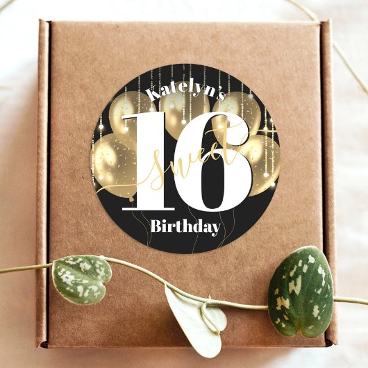 ブラック金ゴールドガーリーラグジュアリースウィート16誕生日バルーン ラウンドシール