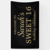 ブラック金ゴールドガールズスウィート16誕生日へようこそ 横断幕 (縦)