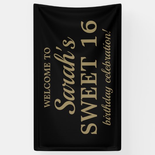 ブラック金ゴールドガールズスウィート16誕生日へようこそ 横断幕 (縦)