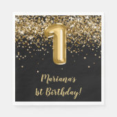 ブラック金ゴールドガール1st誕生日パーティー スタンダードランチョンナプキン (正面)