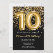 ブラック金ゴールドキッズガール10thバースデーパーティー招待 招待状 (正面)