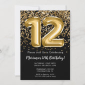 ブラック金ゴールドキッズガール12thバースデーパーティー 招待状 (正面)