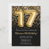 ブラック金ゴールドキッズガール17thバースデーパーティー招待 招待状 (正面)