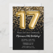 ブラック金ゴールドキッズガール17thバースデーパーティー 招待状 (正面)