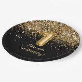 ブラック金ゴールドキッズガール1st誕生日パーティー ペーパープレート (アングル)