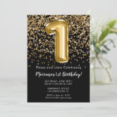 ブラック金ゴールドキッズガール1st誕生日パーティー 招待状 (スタンド正面)