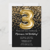 ブラック金ゴールドキッズガール3rd誕生日パーティー 招待状 (正面)