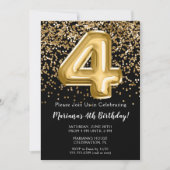 ブラック金ゴールドキッズガール4th誕生日パーティー 招待状 (正面)