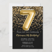 ブラック金ゴールドキッズガール7thバースデーパーティーへの招待 招待状 (正面)