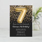 ブラック金ゴールドキッズガール7thバースデーパーティーへの招待 招待状 (スタンド正面)