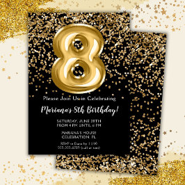 ブラック金ゴールドキッズガール8thバースデーパーティーへの招待 招待状