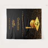 ブラック金ゴールドキャップタッセル卒業パーティー2025 タペストリー (正面(横))