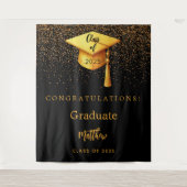 ブラック金ゴールドキャップタッセル卒業パーティー2025 タペストリー (正面)