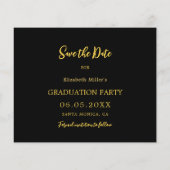 ブラック金ゴールドキャップ卒業パーティー日付カードを保存 (裏面)