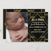 ブラック金ゴールドギャツビー男の赤ちゃん誕生発表 案内状 (正面/裏面)