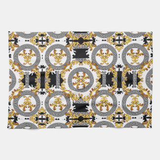 ブラック金ゴールドギリシャの装飾 キッチンタオル