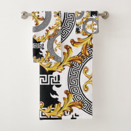 ブラック金ゴールドギリシャの装飾 バスタオルセット